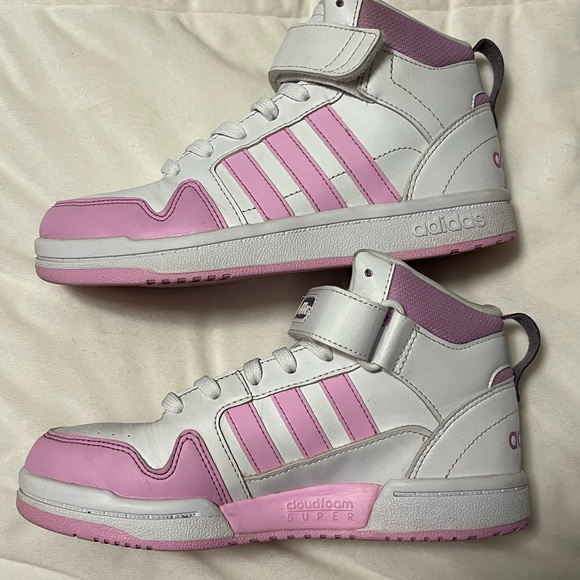 Adidas high top cloudfoam sneaker pink and white girls size 3 - Picture 6 of 16